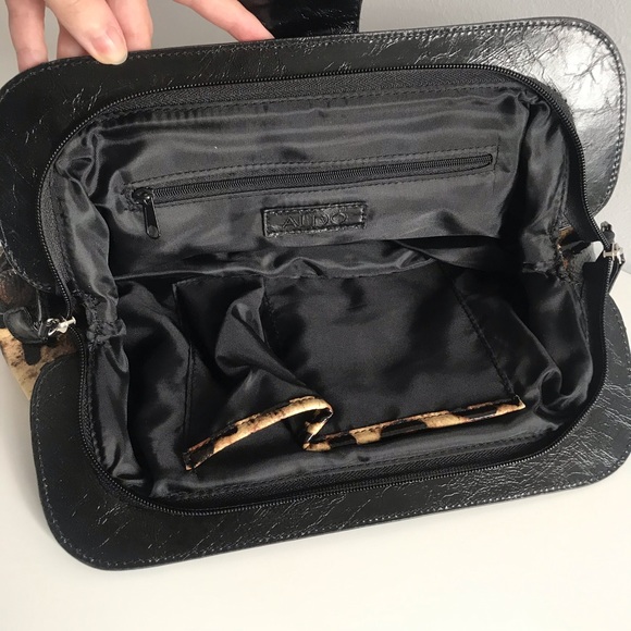 NWOT Aldo Black Brown Leopard Large Clutch Bag - Picture 8 of 15